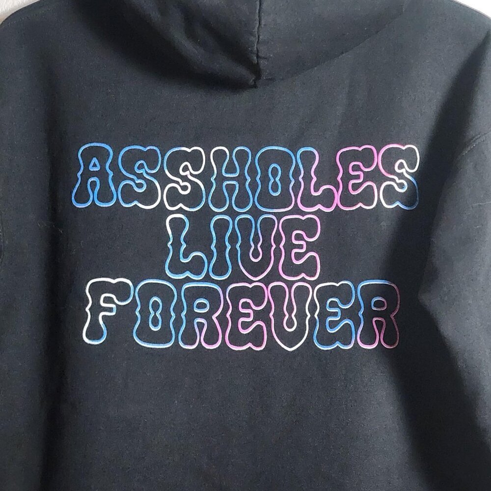 Assholes*s Live Forever Hoodie Mens Medium Black Pullover Graphic Sweatshirt - Picture 6 of 8